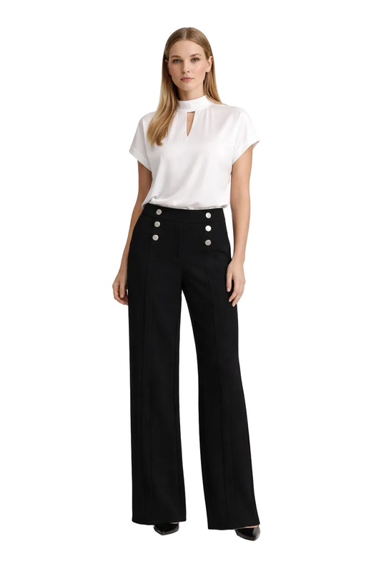 Black High-Waist Wide-Leg Trousers with Button Details