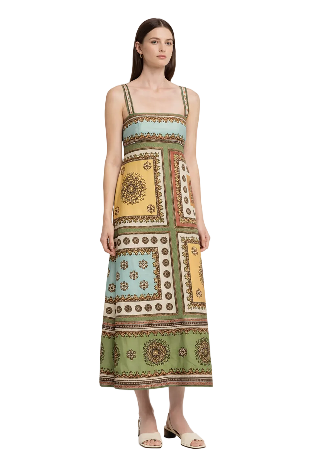 Multicolor Patchwork Print Sleeveless Maxi Dress